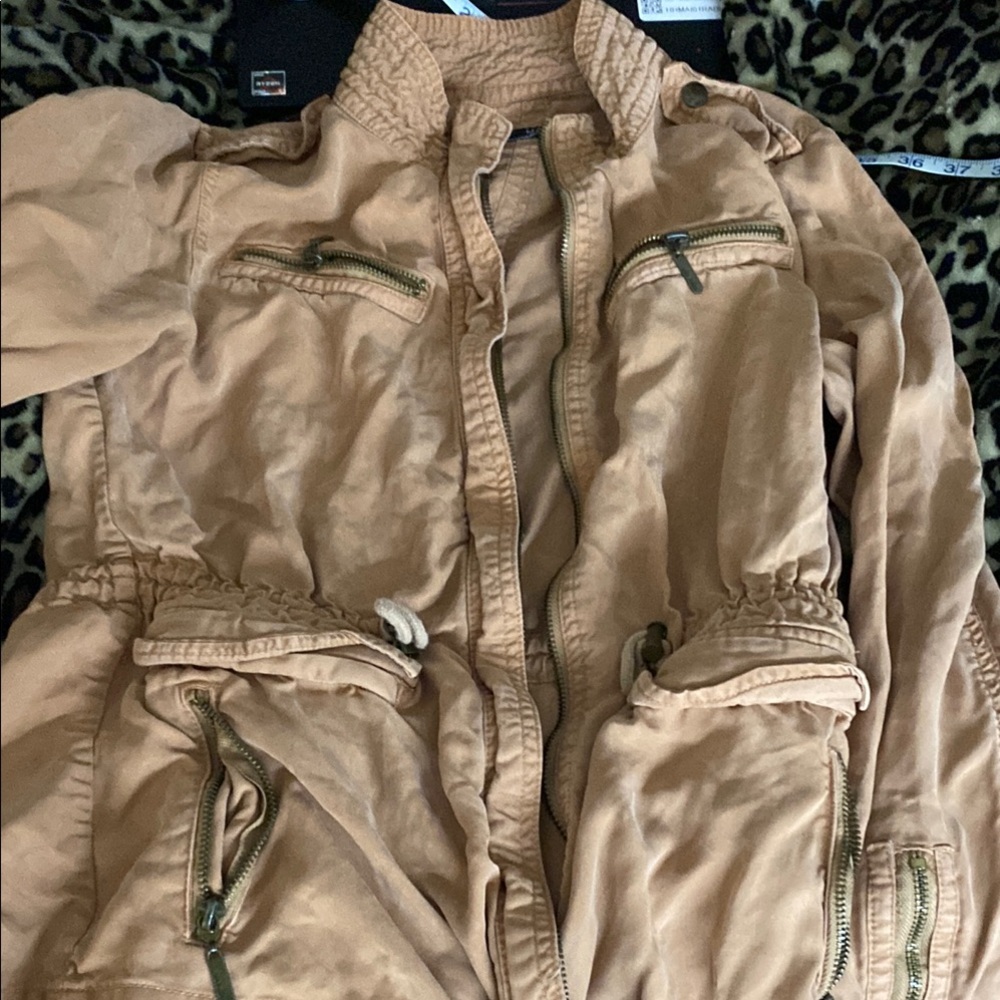 Tan Utility Jacket with Zipper Details